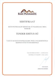Eesti Puitmajaliidu sertifikaat. martti@tender.ee +372 5551 8185.